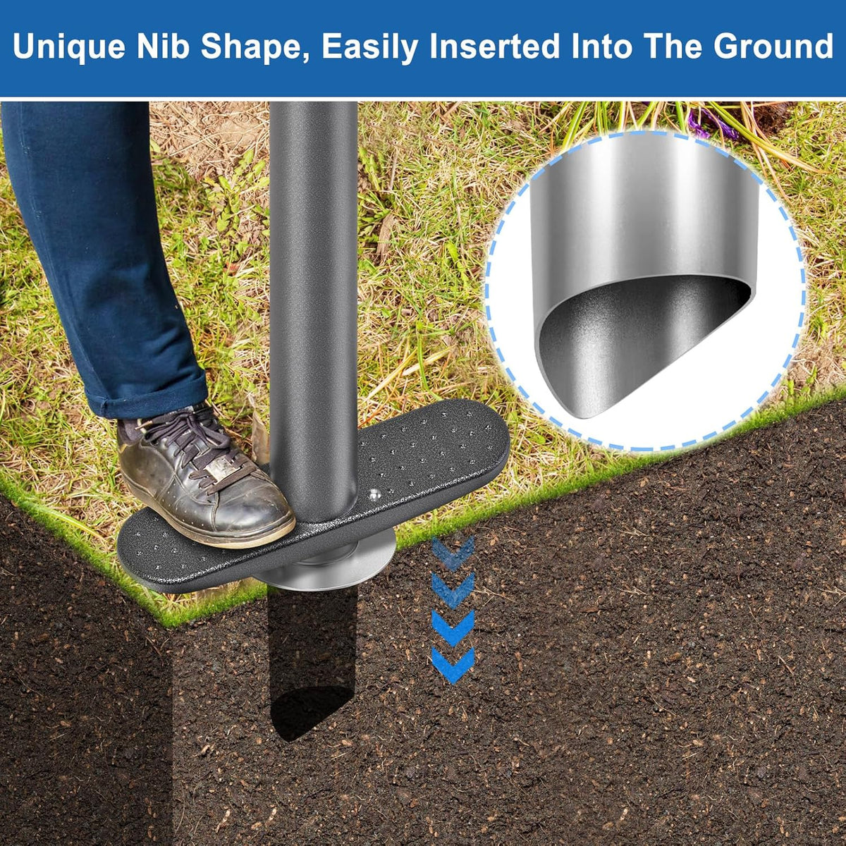BeneLabel Garden Bulb Planter Tool with Adjustable Digging Depth from 3 to 6 Inch Grass Plugger Tool with Long Handle Bulb Transplanter Tool for Digging, Planting, Grass Repair