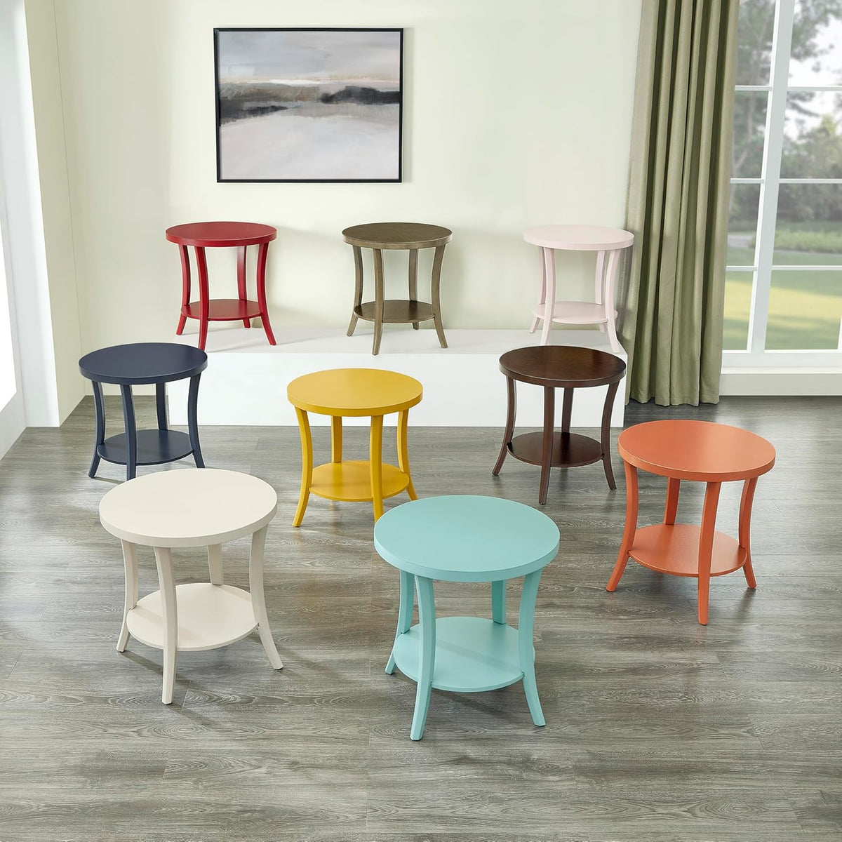 Roundhill Furniture Perth Contemporary Round End Table with Shelf