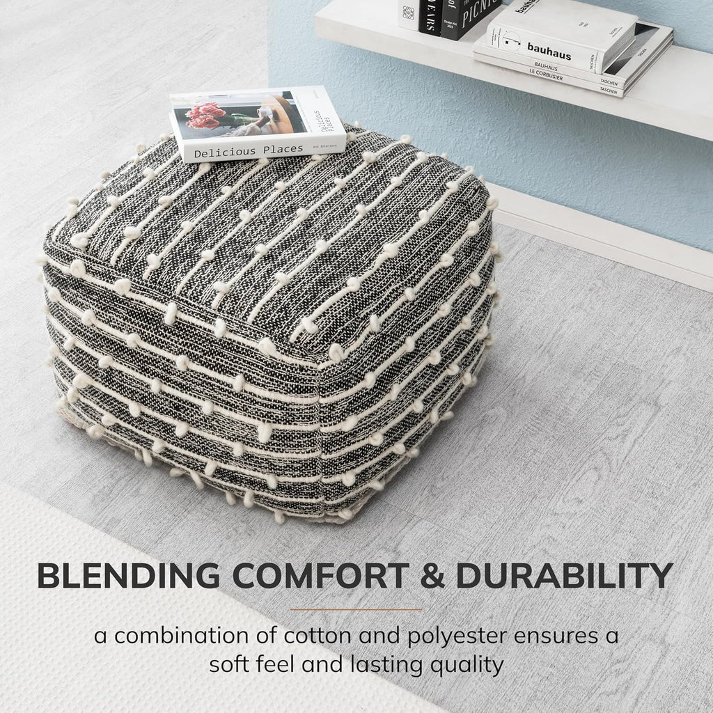 Anji Mountain Pouf Ottoman Foot Rest, Handmade Ottoman Pouf, Comfortable Foot Stool, Decorative Floor Seating for Living Room Decor, Bedroom & Home Décor Accent - Stripes