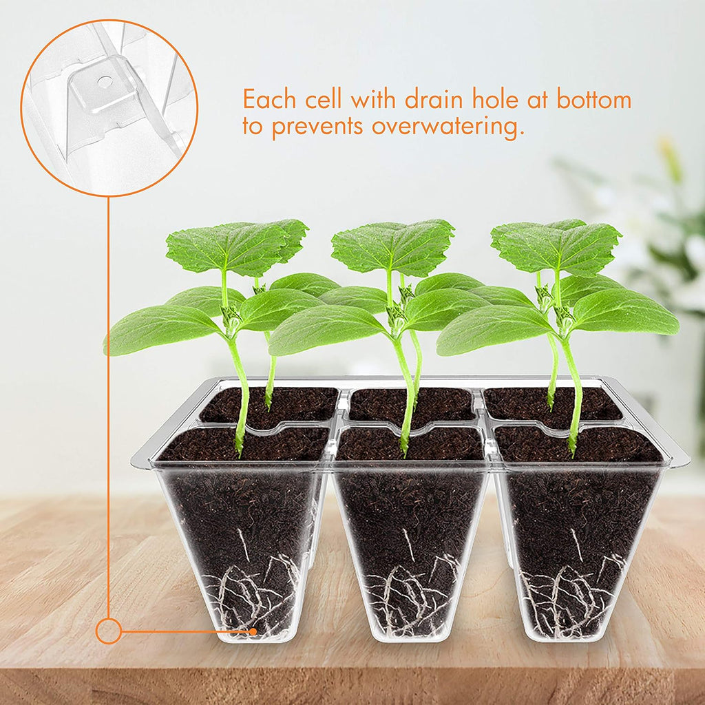 Gardzen 30 Pack 6-Cell Seed Starting Tray for Seedlings, Plant Starter Trays with Drainage Holes for Seed Germination, 5.4x3.7 inches, Clear