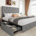 Allewie Queen Size Storage Bed Frame with 4 Underbed Drawers, Light Grey
