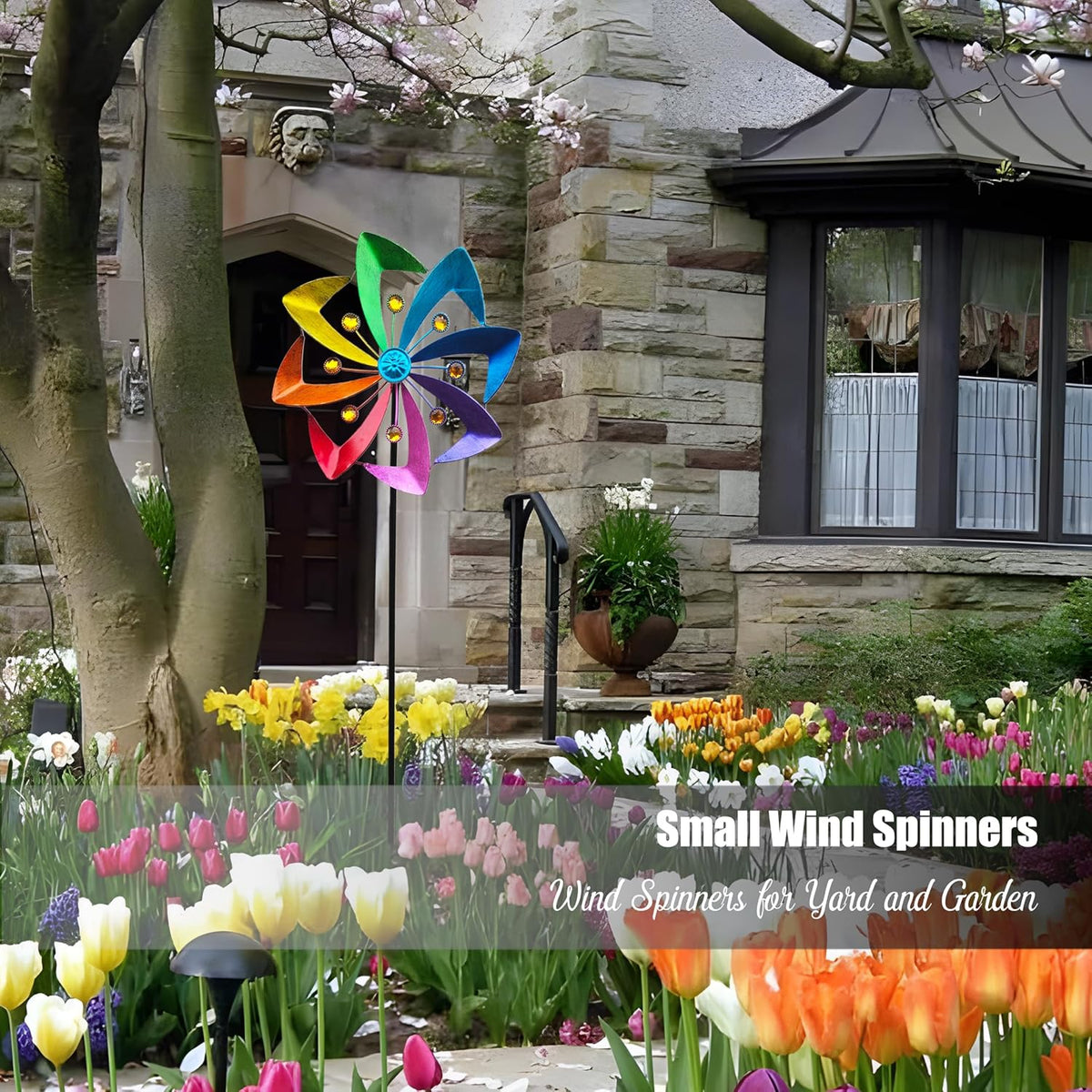 Wind Spinners Outdoor, 10 inch Wind Sculptures & Spinners, Metal Kinetic Wind Spinner, Decorative Pinwheels Large Wind Spinners for Yard and Garden Decor,Rainbow
