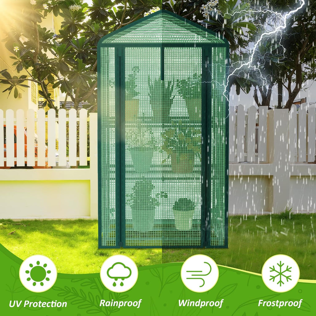 3-Tier Greenhouse for Indoor and Outdoor Use, 4ft Tall Portable Mini Green House with Shelves, Zipper Door & PE Cover, for Seed Starting, Plants, Herbs, Balcony, Patio Gardening