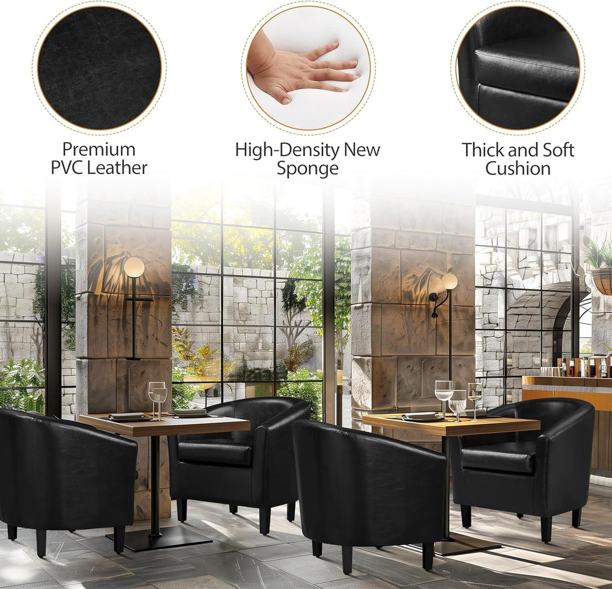 Yaheetech Barrel Chairs Set of 2, Faux Leather Club Armchairs, PU Leather Accent Chairs with Soft Padded Seat for Living Room Bedroom Waiting Reading Room, Black