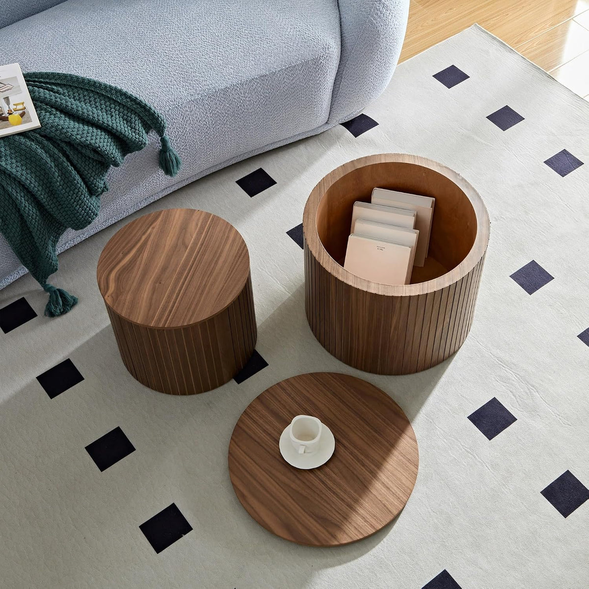 Nested Table Set 2 Pieces, MDF Coffee Table Set Living Room/Lounge Area(Brown)