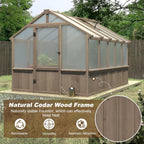 8x10 FT Greenhouse Kit with 6MM Thick Polycarbonate Panel for Outdoor, Wooden Walk-in Green House with Adjustable Roof Vent and Lockable Door, Backyard, Garden, Light Mocha Brown