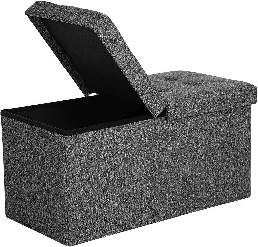 SONGMICS MAZIE Collection - 30 Inches Storage Ottoman, Foldable Storage Bench with Flipping Lid, 660 lb Load Capacity, for Entryway, Living Room, Bedroom, Dark Gray ULSF46GYZ