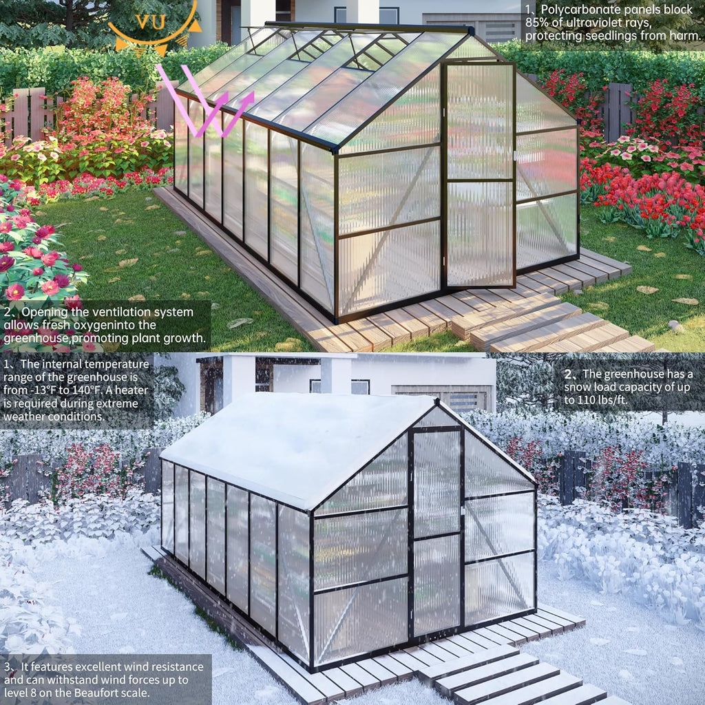 CQZY 8x10 FT Greenhouse for Outdoors,Green House for Outside,Dark Gray