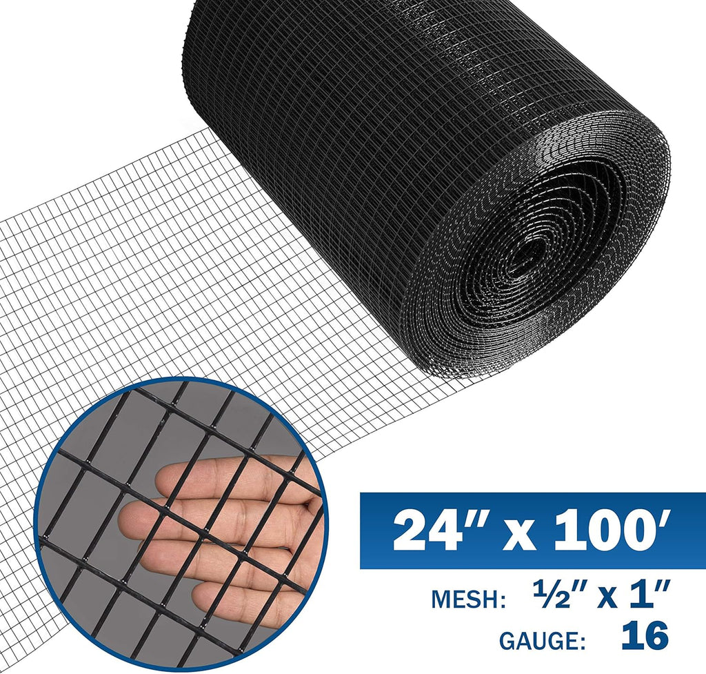 Fencer Wire 16 Gauge Black Vinyl Coated Welded Wire Mesh Size 0.5 inch by 1 inch (2 ft. x 100 ft.)