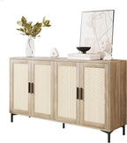 JASIWAY Buffet Cabinet with Storage, 48" Rattan Sideboard with Adjustable Shelves, Modern Coffee Bar Cabinet Console Table with Doors, Credenza for Kitchen, Living Room, Entryway, Dining Room, Wood