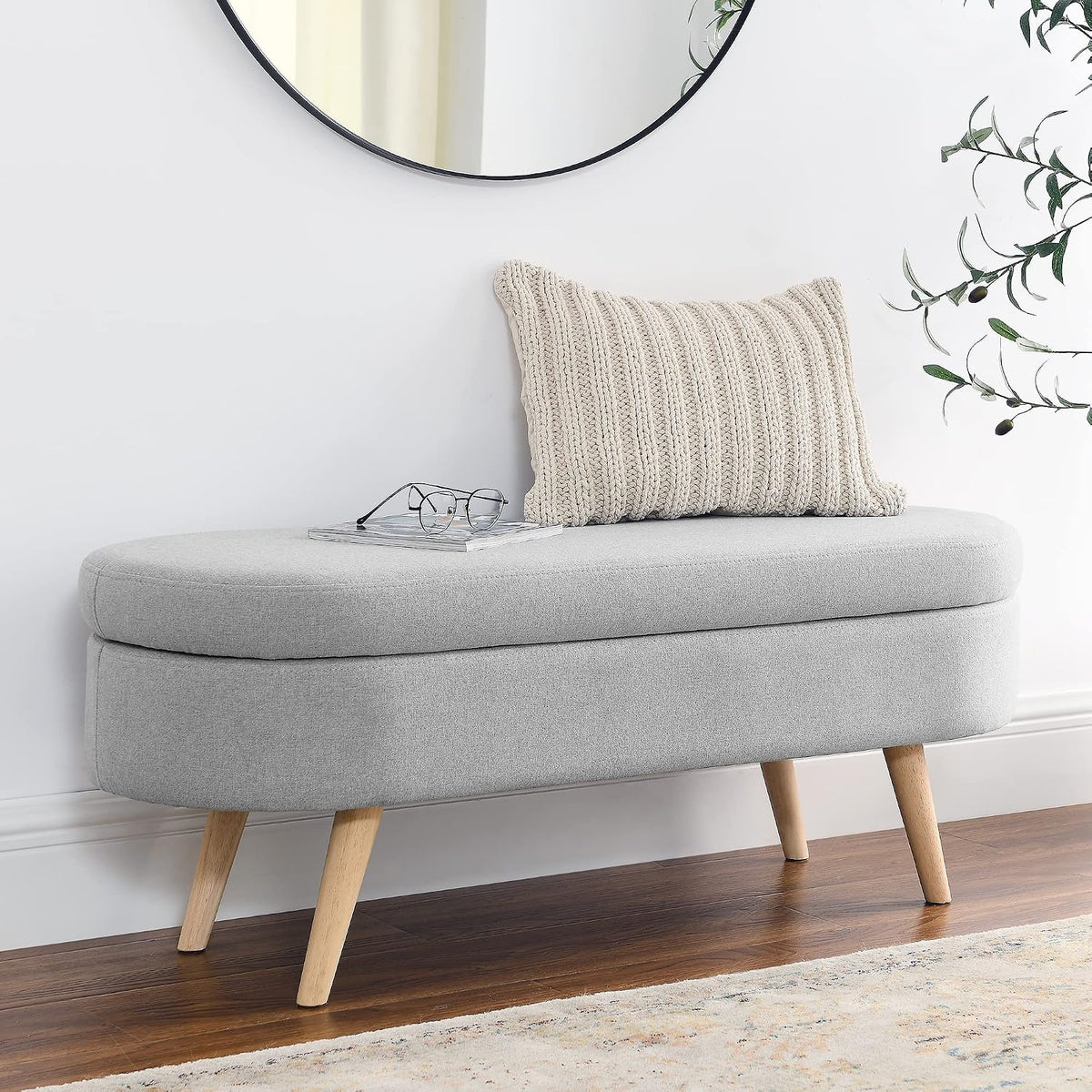 Storage Bench, 43" Storage Ottoman Bench for Bedroom, Upholstered Entryway Benches with Seating, Rubber Wood Legs, Shoe Storages Benches for Bedroom, Living Room, Entryway, Bed Side, Grey