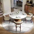 POVISON Round Dining Table for 4, 51" Glossy White Sintered Stone Top Dining Table with Bronze Carbon Steel Pedestal, Modern Dining Room Table for Kitchen, Living Room (Table Only)