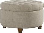 Homepop Home Decor Button Tufted Woven Round Storage Ottoman Large