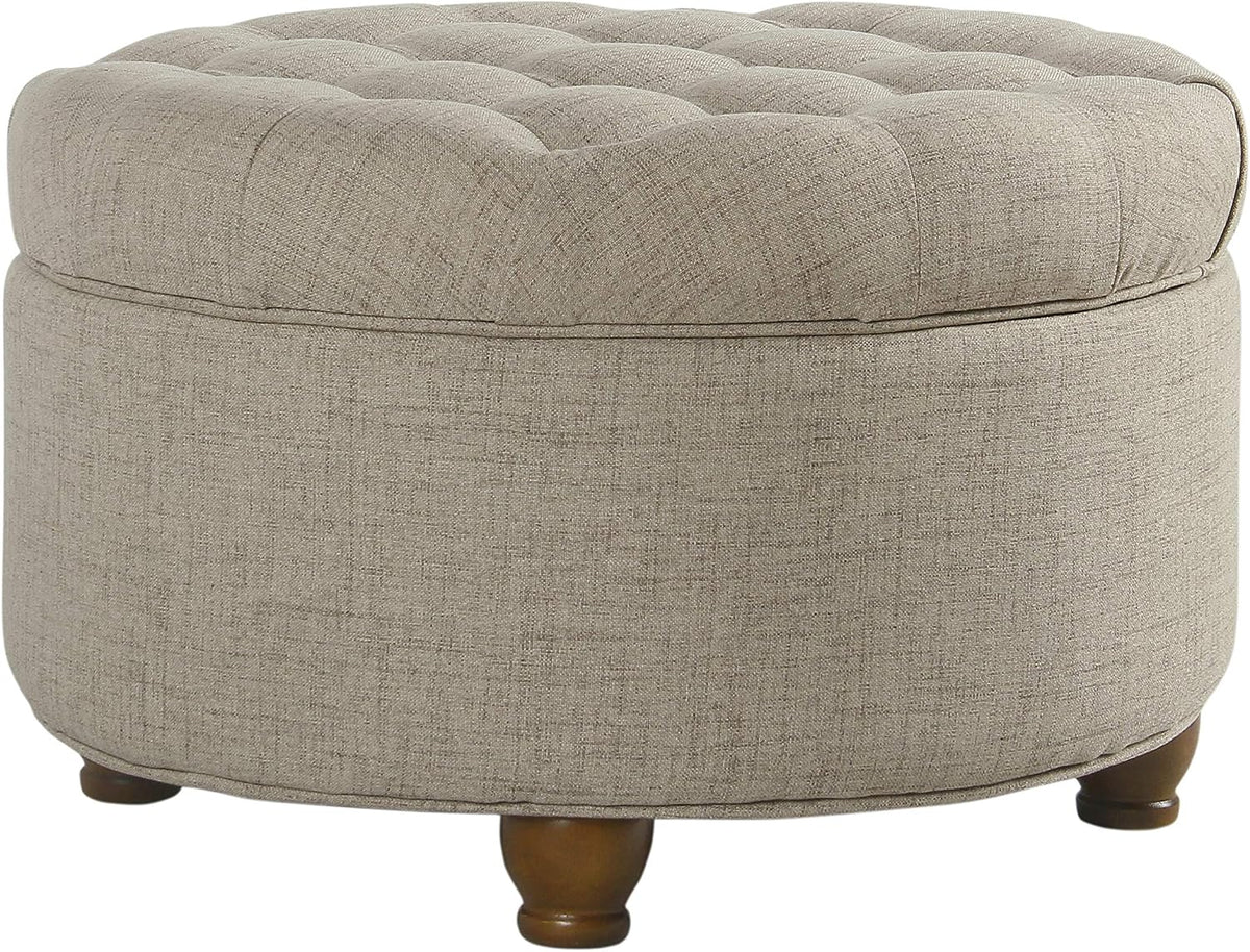 Homepop Home Decor Button Tufted Woven Round Storage Ottoman Large