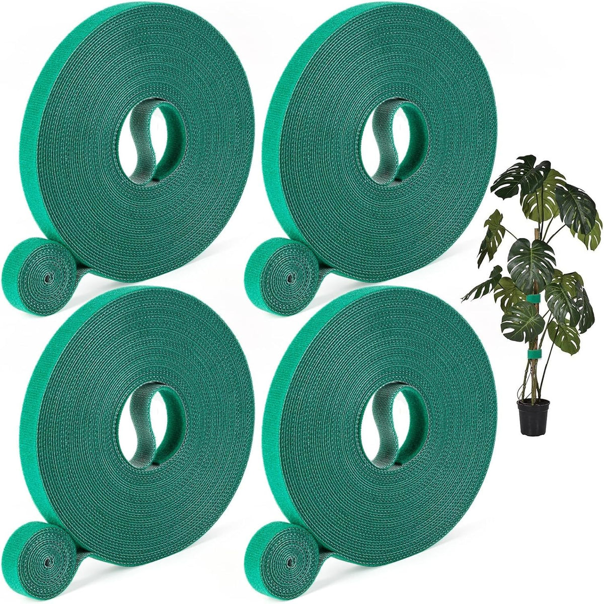 4 Roll Plant Tape Garden Ties, 131 Ft Green Plant Ties for Climbing Plants, 1/2" Adjustable Twist Ties for Plants Support, Reusable Nylon Gardening Tape for Growing, Home, Office