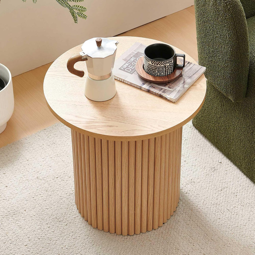 NORDICANA Single Accent Side Table for Living Room, 19.6 Inch Wide 19.6 Inch Tall Oak Color Round End Table for Sofa, Bedroom, Manufactured Wood Top with Oak Veneer