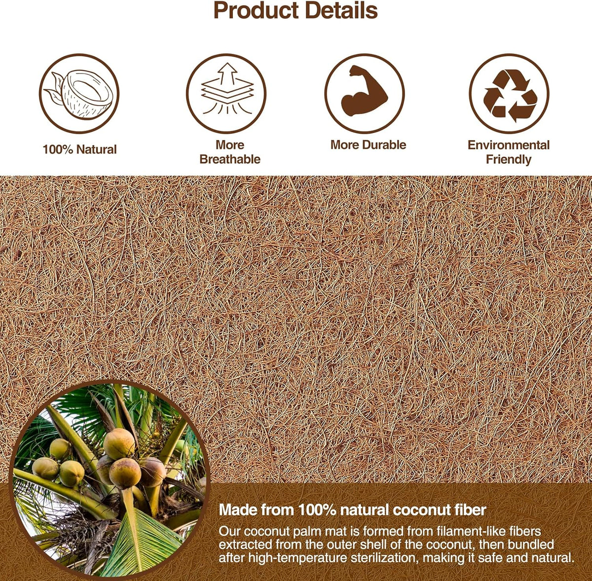 MAXPACE Natural Coconut Coir Liner Sheets - 14x11inch 2 Pcs Coco Fiber for Plant, Planter, Window Basket, Garden Decoration, and Pet Reptile Carpet or Mat
