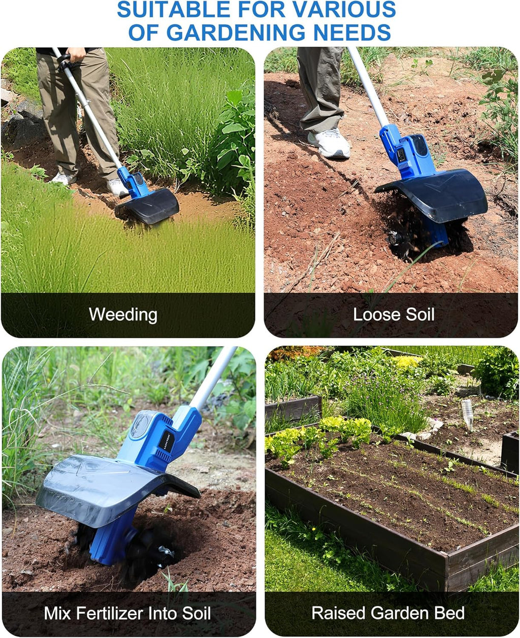 LUXTER 20V Cordless Tiller for Gardening 8.6 Inch Electric Garden Cultivator with 48 Steel Tines Lightweight Cultivators 2×4.0AH Batteries & Fast Charger for Smooth Ground Breaking,Tending,Composting