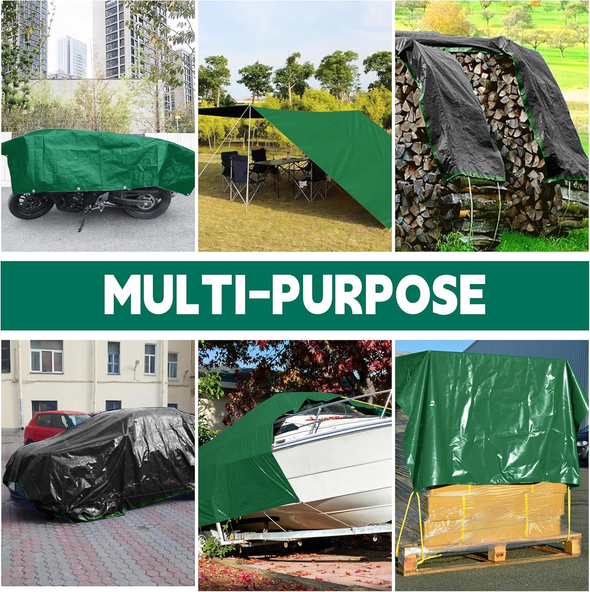 Tarp 9x12 ft Heavy Duty 100% Waterproof 10mil,UV Resistant,Durable Grommets and Reinforced Edges Green/Black Tarp for Camping, Swimming Pools,Car Coverage -by MVPNET