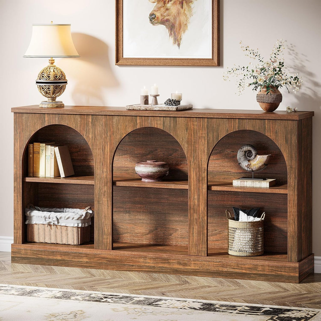 Tribesigns Farmhouse Console Table, 63-Inch Long 3 Tier Entryway Table with Storage, Wooden Rectangular Sofa Table Behind The Couch for Entrance, Hallway, Living Room, Dark Brown