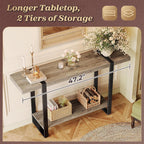 Huuger 47.2 Inch Entryway Table, 2-Tier Industrial Console Sofa Table with Storage, Accent Table, for Entry, Hallway, Entrance, Foyer, T-Shaped Metal Frame, Grey