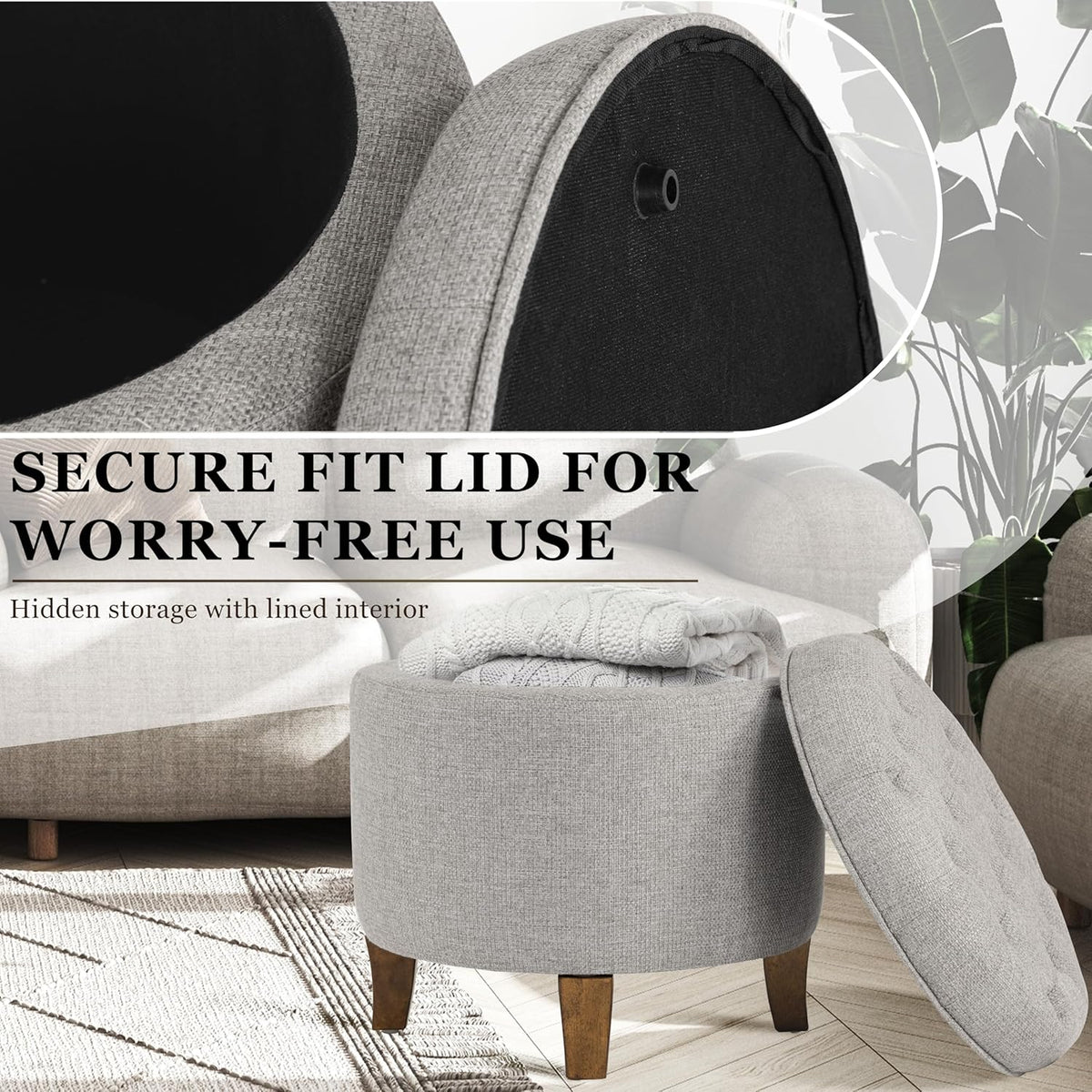 HomePop 19" Button Tufted Round Storage Ottoman - Gray Fabric