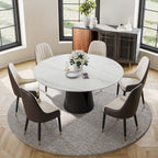 POVISON 59" Modern Round Dining Table, Marble Round Dining Room Table for 6, Matte White Sintered Stone Tabletop with Black Carbon Steel Pedestal, Circle Dining Table for Kitchen Room (Table Only)