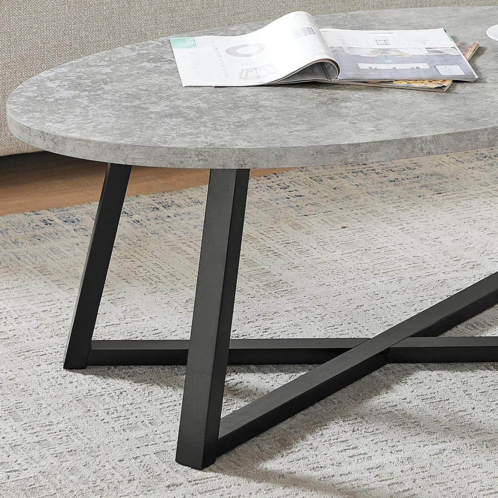 Polay Coffee Table Set 3-Piece Oval Wood with 2 Round End Tables | Modern 3-piece set with durable MDF tops and solid rubberwood legs. Oval coffee table plus two round end tables for a co
