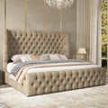 Jocisland King Bed Frame Upholstered Wingback Headboard & Footboard,Khaki