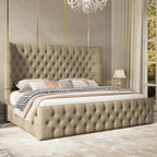 Jocisland King Bed Frame Upholstered Wingback Headboard & Footboard,Khaki
