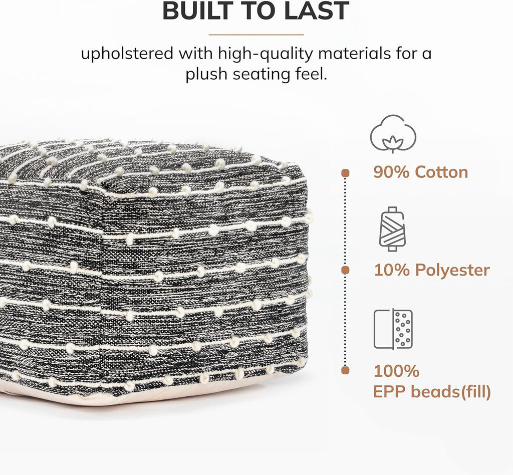 Anji Mountain Pouf Ottoman Foot Rest, Handmade Ottoman Pouf, Comfortable Foot Stool, Decorative Floor Seating for Living Room Decor, Bedroom & Home Décor Accent - Stripes