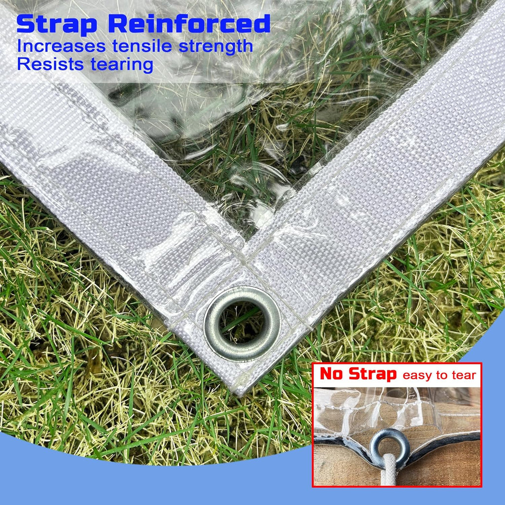 Clear Tarp 6 x10FT, 20 Mil Clear Vinyl Tarp, Small Cover Plastic Sheeting with Grommets, Double-Stitched Reinforced Edges, Heavy Duty Tarps Waterproof and Tearproof