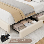 GarveeHome Queen Size Bed Frame with 2 Storage Drawer, Cream Beige