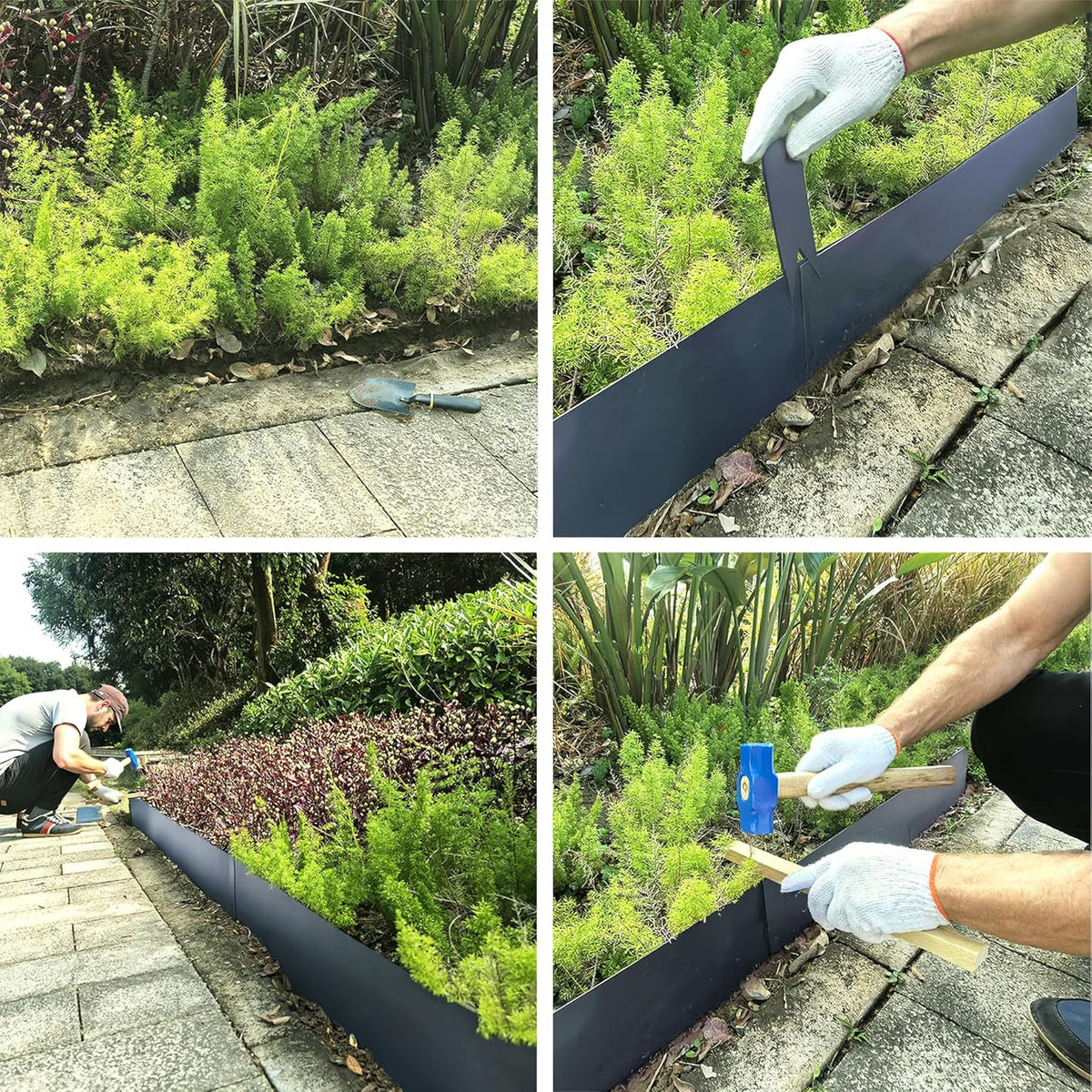Metal Landscape Edging 6 Pack 40" L x 6" H,Galvanized Bendable Metal Garden Edging,Hammer- in Steel Landscape Edging with a Pair of Gloves and 7 Clips,Navy Blue (20 FT Total)