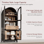 71" Tall Arched Kitchen Pantry Cabinet, Freestanding Kitchens Storage Cabinets with Hidden Drawers, Adjustable Shelves, & Glass Doors, Versatile Cupboard for Kitchen, Dining Room, Bathroom,Black