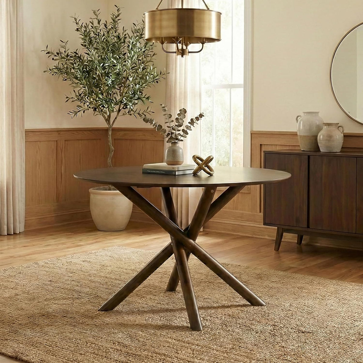 Roundhill Furniture Arnott Round Dining Table, Walnut Finish