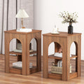 weselon End Table Set of 2, Mid-Century Modern Side Table with 3-Tier Storage Shelves and Arched Carving Lines, Square Fluted Nightstand for Living Room, Bedroom, or Office (2, Walnut)