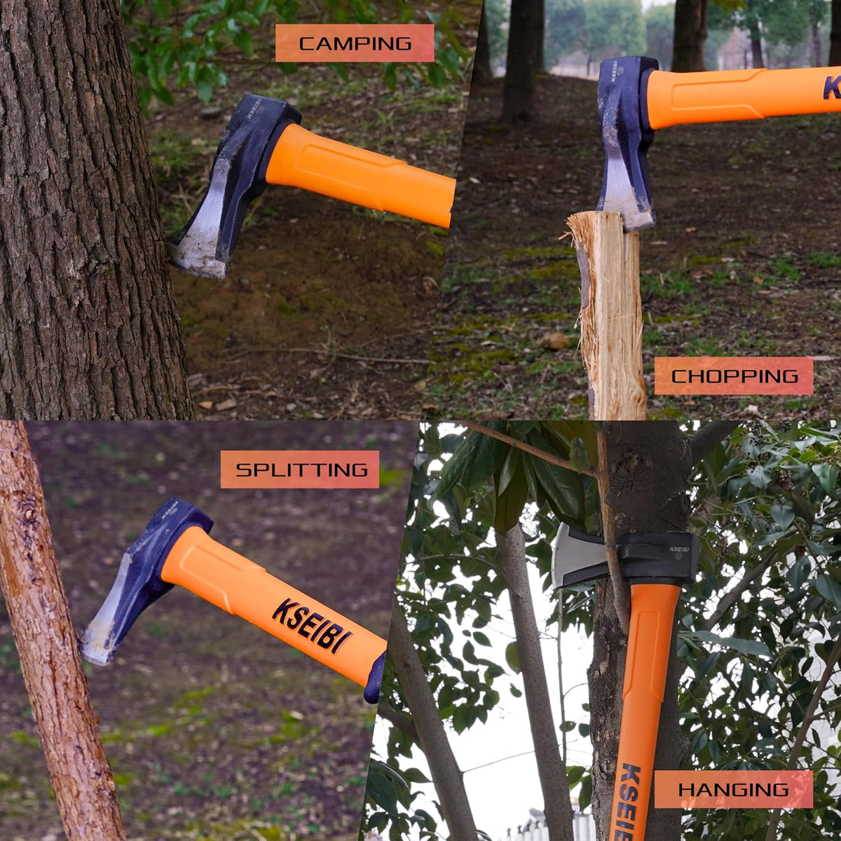 KSEIBI 36-Inch Splitting Axe - Forged Carbon Steel, Wood Splitter & Kindling Axe for Chopping, Heavy-Duty Maul with Ergonomic Fiberglass Handle, Shock Reduction, Anti-Slip Grip