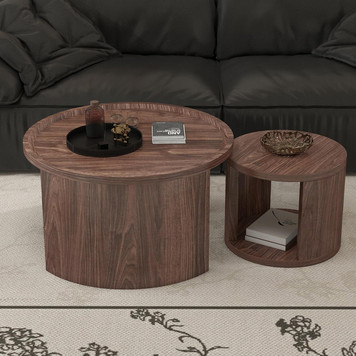32" Anti-Slip Nesting Tables, Nesting Side Tables with Smooth Wood top, Nesting Coffee Tables with Minimalist Aesthetic for Modern Interior Home Spaces, Natural Wood