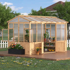 8X12 FT Heavy Duty Wooden Greenhouse for Outdoor - Walk-in Green House Kit with 6mm Polycarbonate, Ventilated Window & Lockable Door for Backyard, Patio, Lawn