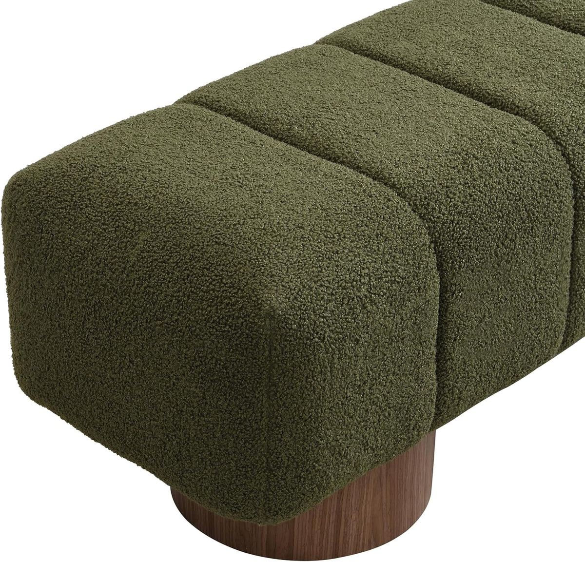 Upholstered Dining Bench, End of Bed Entryway Bench Ottoman for Bedroom Living Room, Dining Room, Green Boucle Fabric Stool Top Wood Leg, 300 LBS Weight Capacity, No-Assembly, Green