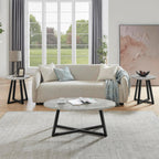 Polay Coffee Table Set 3-Piece Oval Wood with 2 Round End Tables | Modern 3-piece set with durable MDF tops and solid rubberwood legs. Oval coffee table plus two round end tables for a co