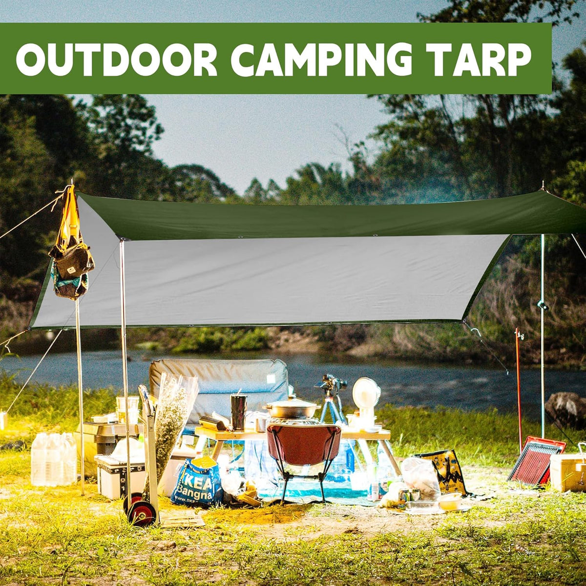 Green/Silver Heavy Duty Waterproof Tarp 20x20FT, 12mil Thick，Multifunctional tarp Whit Tear&Fade Resistant,UV Resistant,with Grommets and Reinforced Edges.