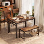 Shahoo Kitchen Table and 2 Chairs for 4 with Bench | 4 Piece Dining Sets for Small Space, Coffee Brown