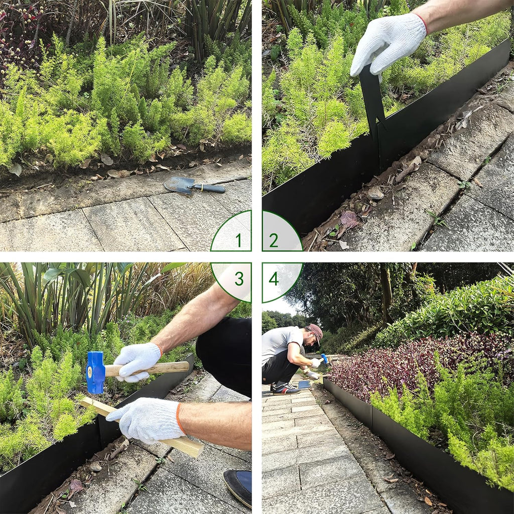 Metal Landscape Edging 6 Pack 40" L x 6" H,Galvanized Bendable Metal Garden Edging,Hammer- in Steel Landscape Edging with a Pair of Gloves and 7 Clips,Black (20 FT Total)