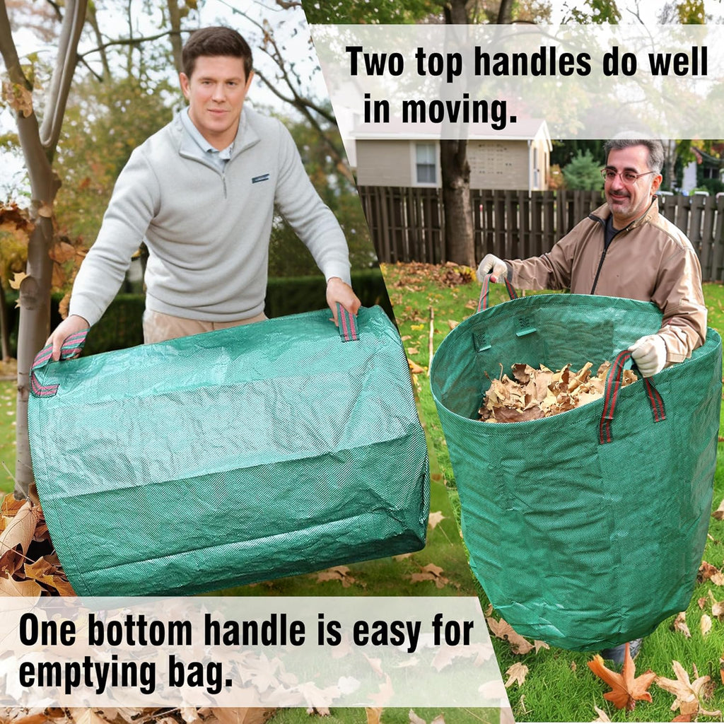 Gardzen 3-Pack 80 Gallon Yard Waste Bags, Reusable Heavy Duty Collapsible Garden Leaf Bags with Plastic Ring, Stand-Up Yard Waste Bin for Leaves, Lawn Debris & Grass Clippings