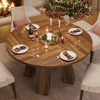 IDEALHOUSE 47" Round Dining Table for 4-6, Wood Kitchen Table with Sturdy Base, Farmhouse Circle Dinner Table for Dining Room, Living Room, 4 Strong Legs, Walnut