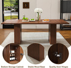 78.74" Dining Table Set for 8 with Storage Cabinet, Large Rectangular Dining Table Set with 8 Upholstered Chairs, 9 Piece Walnut Dining Room Table and Chairs Set for Big Family