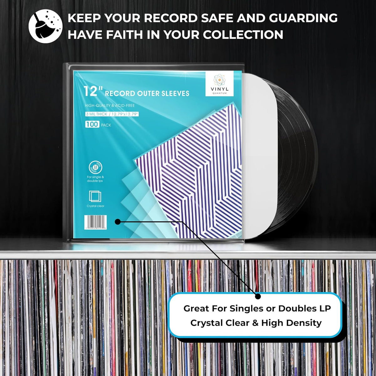 100 Pieces 12.79" x 12.79" Record Outer Sleeves Acid Free 3 Millimeter Thick Clear & Wrinkle Free