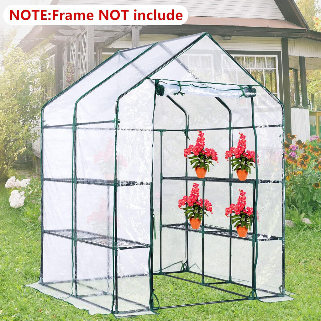 Walk-in Greenhouse Replacement Cover with Roll-Up Zipper Door -56 x 56 x 76 Inch PVC Greenhouse Cover for Outdoor Plant Gardening Plants Cold Frost Protection Wind Rain Proof (Frame Not Include)